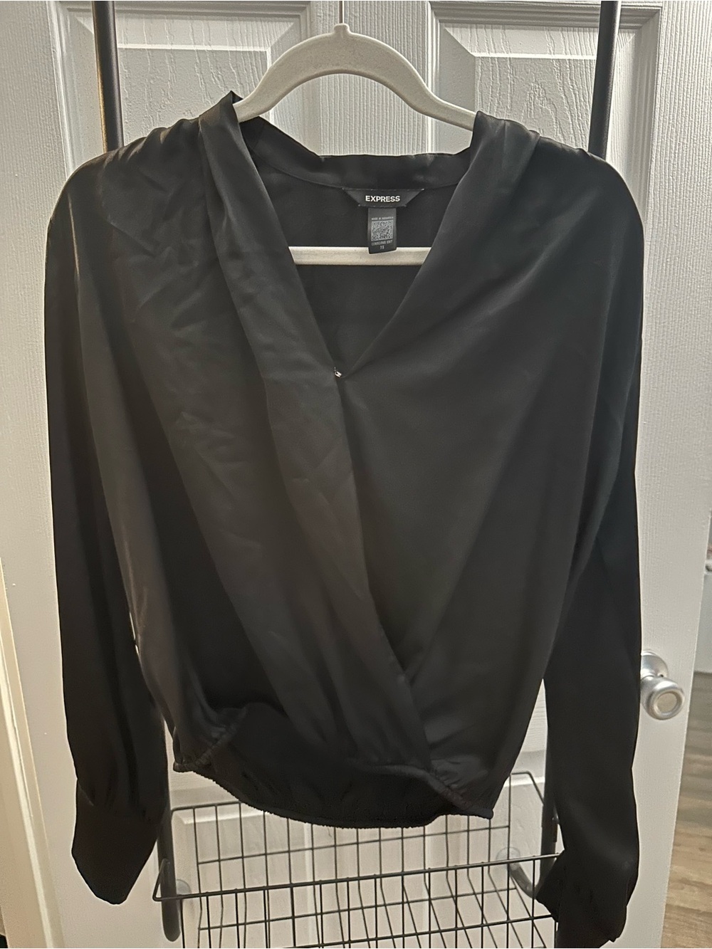 Express Black Surplice Long Sleeve Blouse
